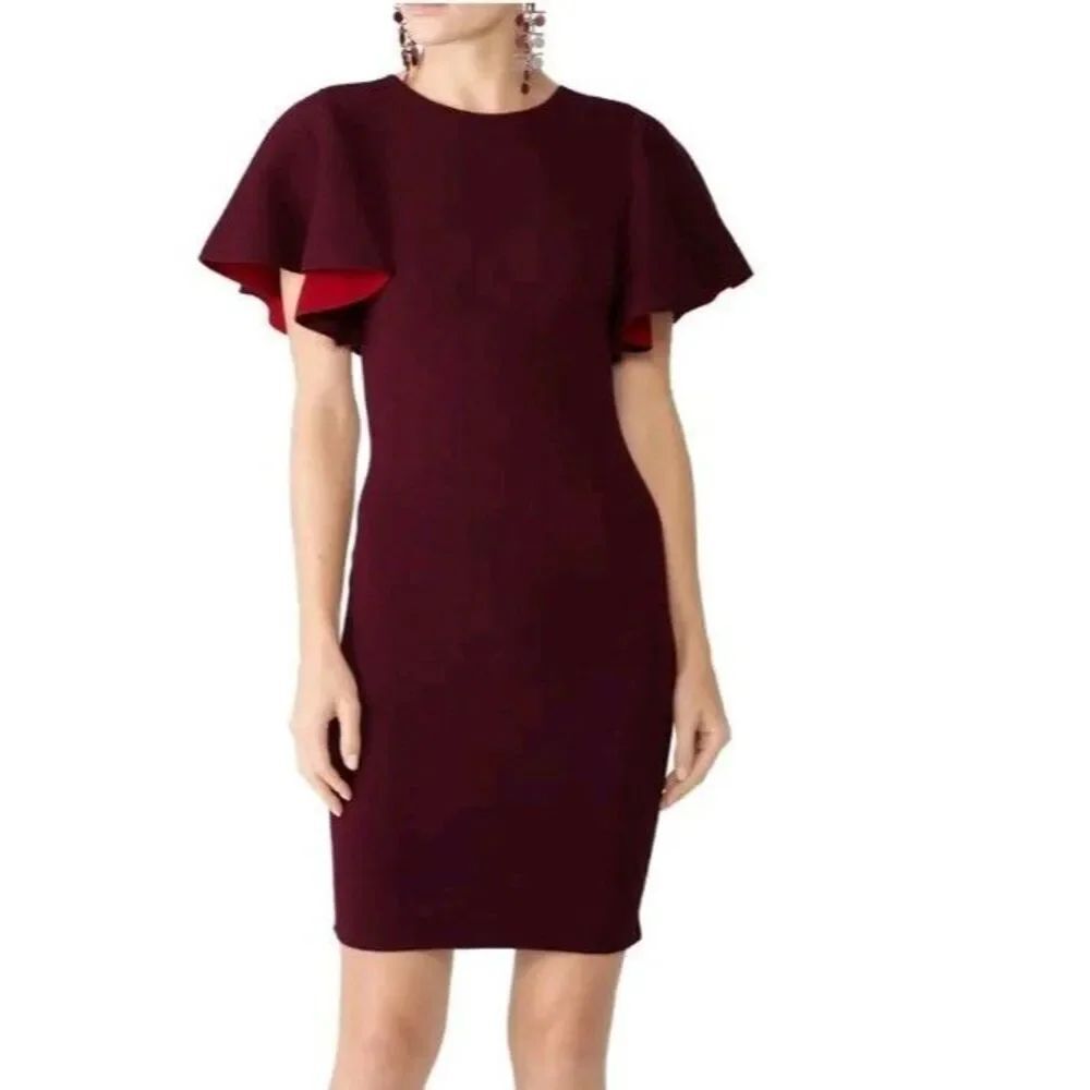Milly Contrast Knit Flutter Sleeve Dress Women's Sz M Short Sleeve Form Fitting